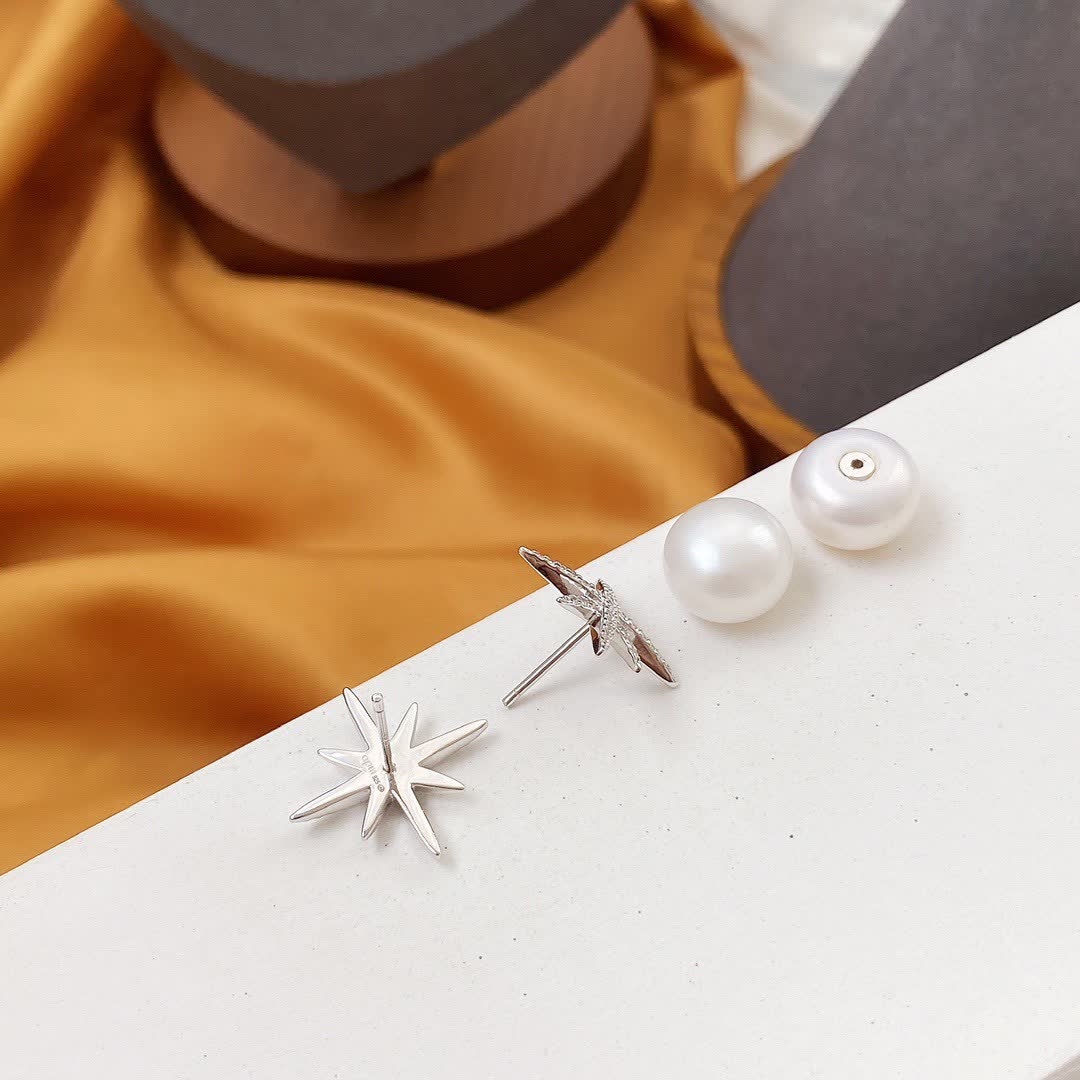 APM Monaco Udo Silver Star and Pearl Earrings